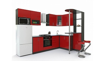 Кухня угловая с барной стойкой Камиль 3 BMS красного цвета