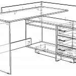 Чертеж Письменный угловой стол с ящиками ОМ-1 BMS